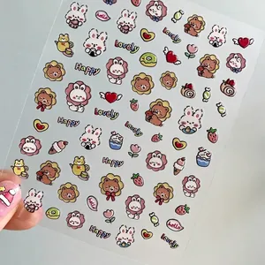 5D embossed nail art stickers with cute 3D bunny, bear and strawberry patterns