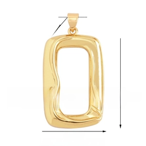 Detailed view of golden rectangular charm with dimensions 25mm x 16mm and embossed design