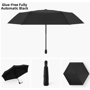 Detailed views of automatic black lightweight folding umbrella with six-rib structure
