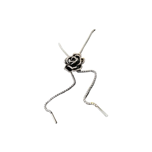 Elegant black camellia brooch with silver edges and sparkling rhinestones for women