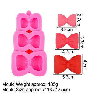 Pink silicone bow mold for cupcakes and fondant decorations with three bow sizes