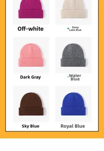 Detailed grid showing diverse colors and ribbed knit texture of warm winter beanies