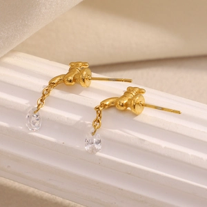 Unique 18K gold plated faucet earrings with a sparkling crystal water drop pendant