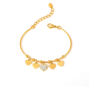 Fashion Gold Titanium Steel Heart Pendant Bracelet For Women Elegant Rhinestone Inlaid Adjustable Chain Jewelry Gift