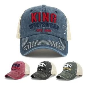 Cappello Da Baseball In Cotone Lavato Retrò Trucker Hat King Ricamo Maglia Traspirante Regolabile