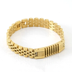 Golden stainless steel watch band style bracelet with classic five-link chain design