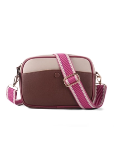 Sac Bandoulière Femme Couleurs Contrastées Cuir PU Grainé Patchwork Large Bandoulière Tissée Sac Caméra Décontracté