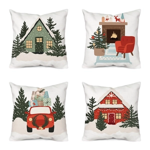 Set of four 18x18 Christmas throw pillow covers with snowmen and festive holiday scenes