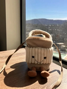 Cartoon Coffee Cup Shape Plush Crossbody Bag With Smiley Face And Legs Corduroy Small Shoulder Pouch For Women Girls