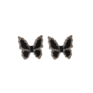 Elegant black butterfly stud earrings with gold trim for women in jewelry set