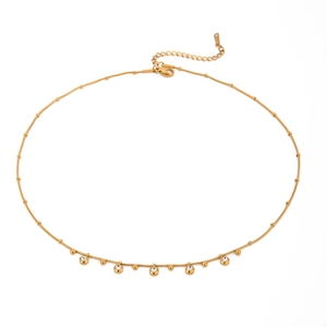 Collier ras du cou doré en acier avec pendentifs en zircon et petites perles