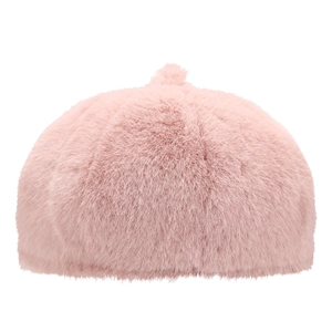 Pink plush beret hat for women, soft furry texture winter painter cap in solid color