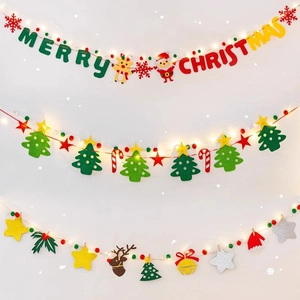 Merry Christmas felt banner with LED string lights for festive holiday wall decoration