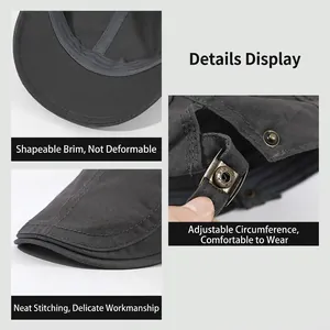 Retro charcoal beret hat with adjustable metal buckle and structured brim detail