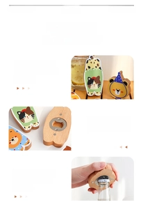 Detail of wooden cat opener with strong magnetic back and stainless steel opener part