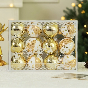 12pcs Christmas ball ornament set in gold and white with festive deer gift box