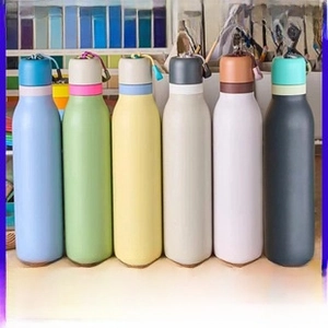 Set of six colorful 30oz matte stainless steel tumblers with portable silicone carrying loops