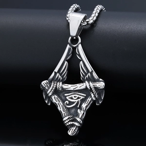 Eye Of Horus Stainless Steel Pendant Necklace Vintage Egyptian Winged Triangle Punk Gothic Religious Jewelry For Men