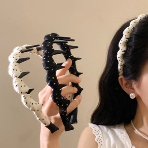 Vintage Polka Dot Headband With Hair Comb Teeth Non-Slip Fabric Wrapped Hairband For Women Daily Accessory