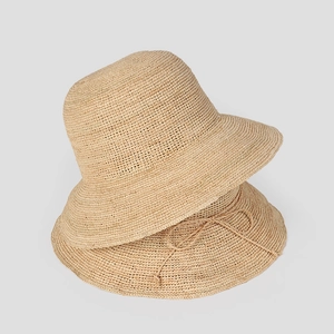 Handmade raffia straw sun hats for women with wide brim and adjustable tie for summer