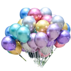 Assorted metallic pearlescent balloons in purple, blue, gold and silver colors set