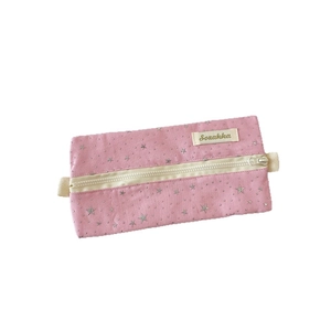 Pink star pattern pencil case with large capacity storage and Sozakka label