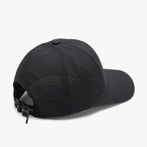 Black quick-dry baseball cap with laser-cut perforations for enhanced breathability