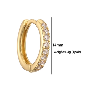 Detailed view of 14mm gold hoop earrings with zircon stones and weight specifications