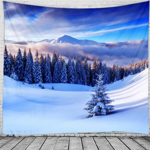 Close-up of a scenic snow mountain tapestry with high-definition digital printing