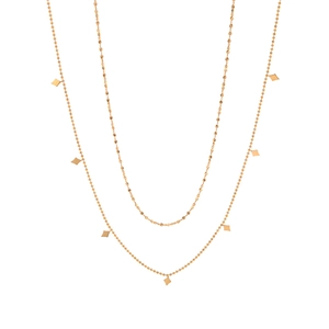 Minimalist double layer gold plated necklace with rhombic pendants and bead chain