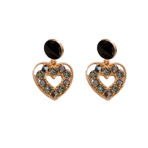 Boucles d'oreilles cœur vintage avec clous noirs et cristaux de strass foncés