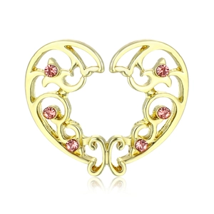 Golden heart-shaped non-piercing nipple ring with six pink rhinestones on white background