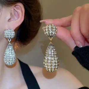 Statement Waterdrop Drop Earrings With 925 Sterling Silver Earring Post Alloy Rhinestone Vintage Wedding Party Women