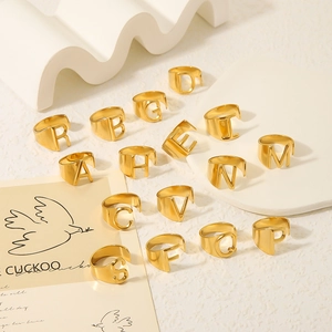 Adjustable 18K gold plated titanium steel alphabet rings with minimalist letter designs
