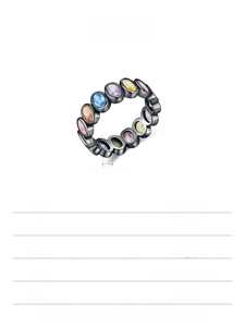 Macro shot of S925 sterling silver rainbow ring with multi-color gems and black plating