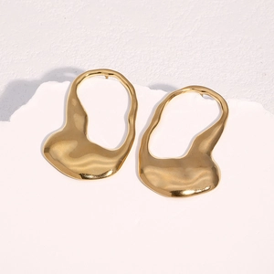 Minimalist gold irregular sculptural earrings in polished stainless steel for women
