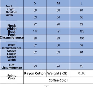 Detailed size chart for women's long sleeve casual set featuring measurements in centimeters