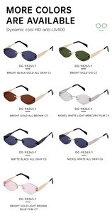 Detail showcasing variety of diamond-cut rimless sunglasses with UV400 protection