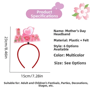 Dimensions détaillées du serre-tête Fête des Mères avec roses roses et motif cœur