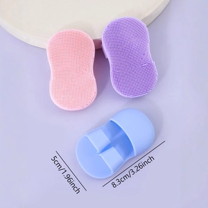 Mini silicone facial cleansing brush set in pink blue and purple 3.26 inch size