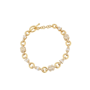 Minimalist gold link bracelet with square zircon stones and elegant OT buckle closure
