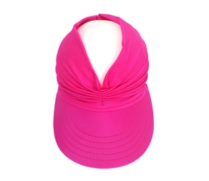 Close-up of rose pink breathable sun visor hat with elastic headband for summer outdoor protection
