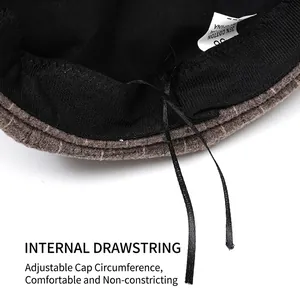 Winter plaid newsboy cap with adjustable inner drawstring and premium cotton lining