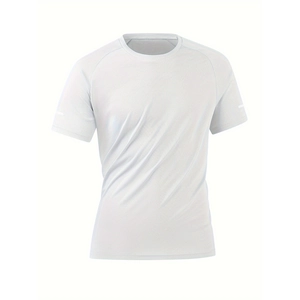 Close-up of breathable mesh fabric on men's white athletic quick-dry running t-shirt