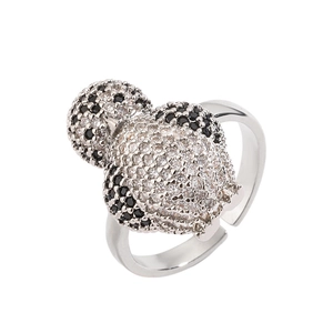 Silver panda ring with pavé-set black and white cubic zirconia and adjustable open band