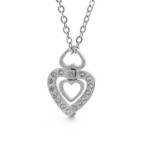 Doppelherz Anhänger Halskette Edelstahl Mikro Pave Zirkonia Süß Romantisch Mode Schmuck Für Damen