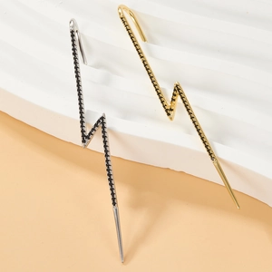 S925 sterling silver lightning ear crawlers with black pavé crystals in gold and silver