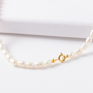 French vintage rose gold coin necklace with white natural pearls and spring clasp buckle