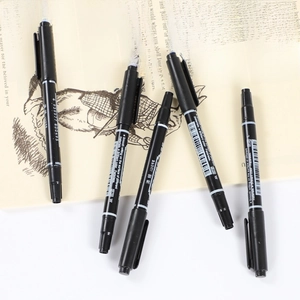 Double Headed Marker Pens Black Ink Dual Tip Permanent Fineliner For Art Drawing Office Writing Students Plastic Durable