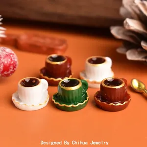 Miniature Coffee Cup Saucer Resin Gold Rim Simulation Food Play DIY Dollhouse Accessories Sweet Desktop Decor Charms